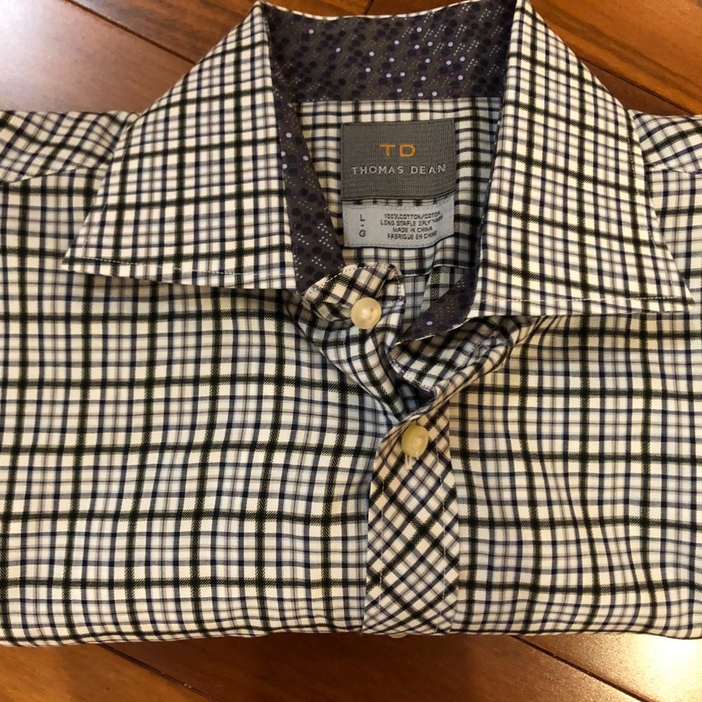 Thomas Dean Size Large Men's Shirt Black and White